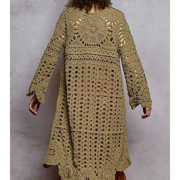 POL Boho Weave Crochet Pullover Sweater Olive NEW - Picture 5 of 5